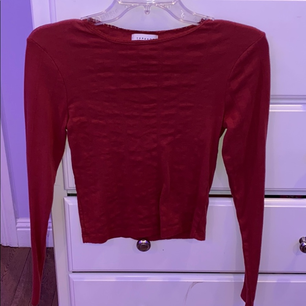 top shop red cropped long sleeve